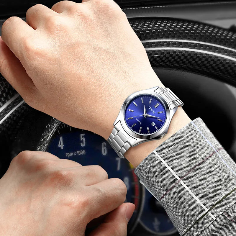 Montre Homme XINEW Authentique – Quartz Vintage en Acier Inoxydable