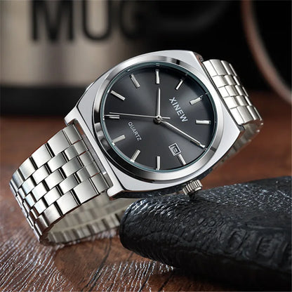 Montre Homme XINEW Originale – Quartz avec Date et Bracelet en Acier Inoxydable