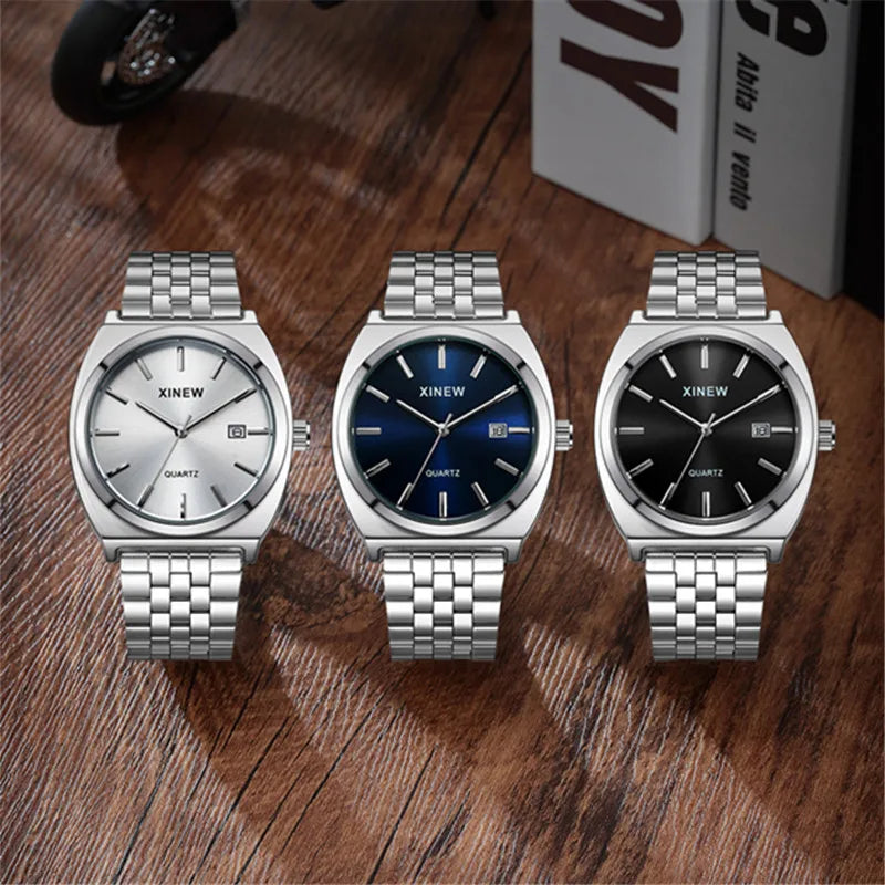 Montre Homme XINEW Originale – Quartz avec Date et Bracelet en Acier Inoxydable